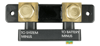 Top view of the battery monitor indicating the correct system and battery negative connection points