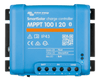 Front view of blue Victron SmartSolar MPPT 100/20 charge controller showing status LEDs and terminals
