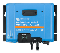 Front view of Victron SmartSolar MPPT 150/70-MC4 solar charge controller with status LEDs