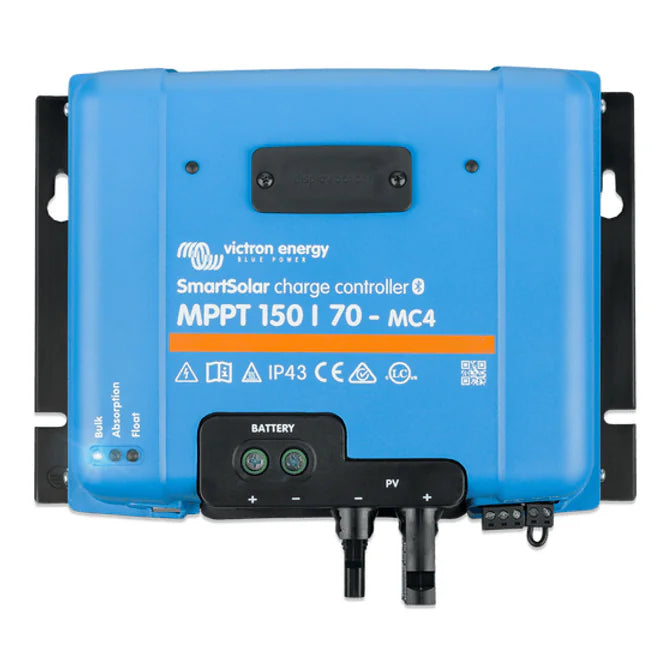 Front view of Victron SmartSolar MPPT 150/70-MC4 solar charge controller with status LEDs