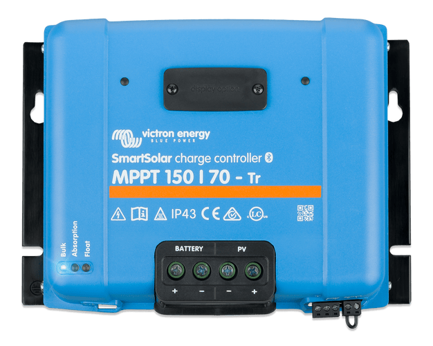 Front view of blue Victron SmartSolar MPPT 150/70-Tr Bluetooth solar charge controller