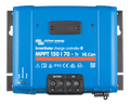 Blue Victron SmartSolar MPPT 150/70 solar charge controller showing terminals and status LEDs