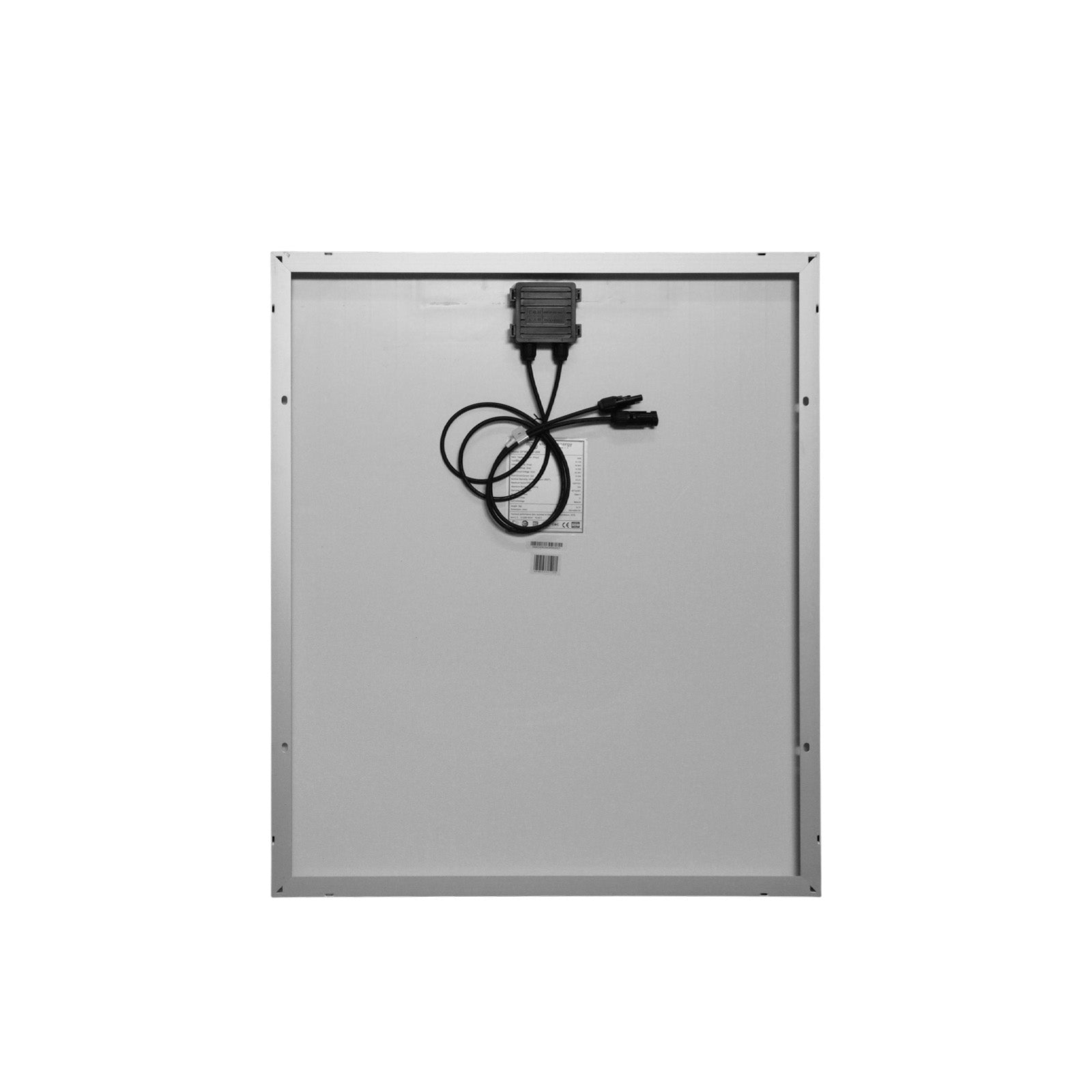Rear view of the 90W solar panel featuring junction box and MC4 connector cables