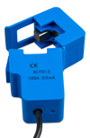 Open split-core current transformer showing the internal ferrite core and hinge mechanism