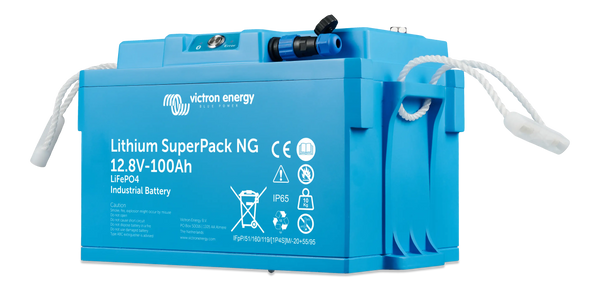 Side perspective of SuperPack NG battery highlighting the External Feedback Signal port