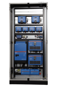 Front view of electrical cabinet internal layout with labelled power components
