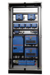Front view of electrical cabinet internal layout with labelled power components