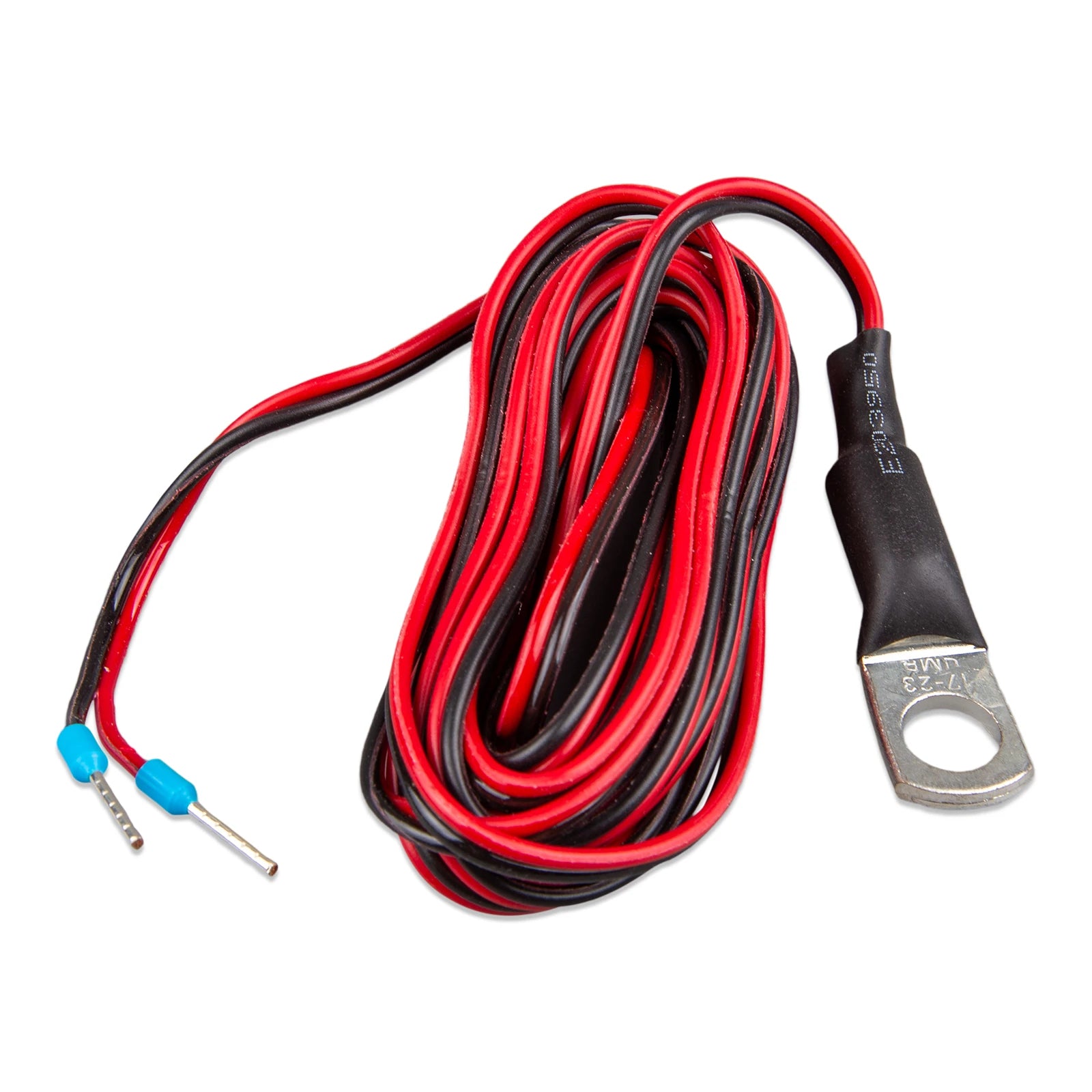 Perspective view of the Victron temperature sensor cable and mounting lug