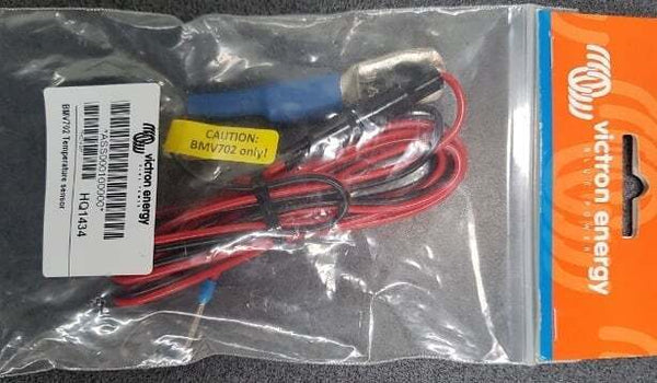 Retail packaging of Victron temperature sensor for BMV-712 and Smart Shunt showing product labels