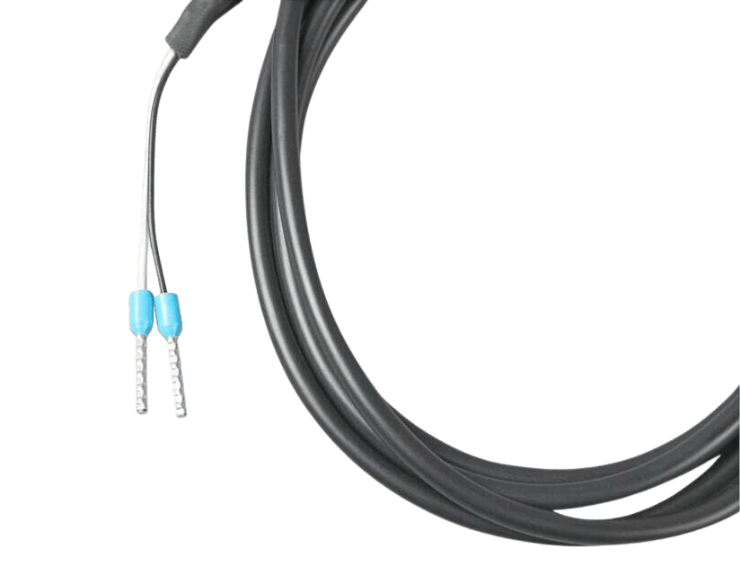 Close-up of pre-crimped blue insulated ferrule terminals on VE.Direct TX digital output cable