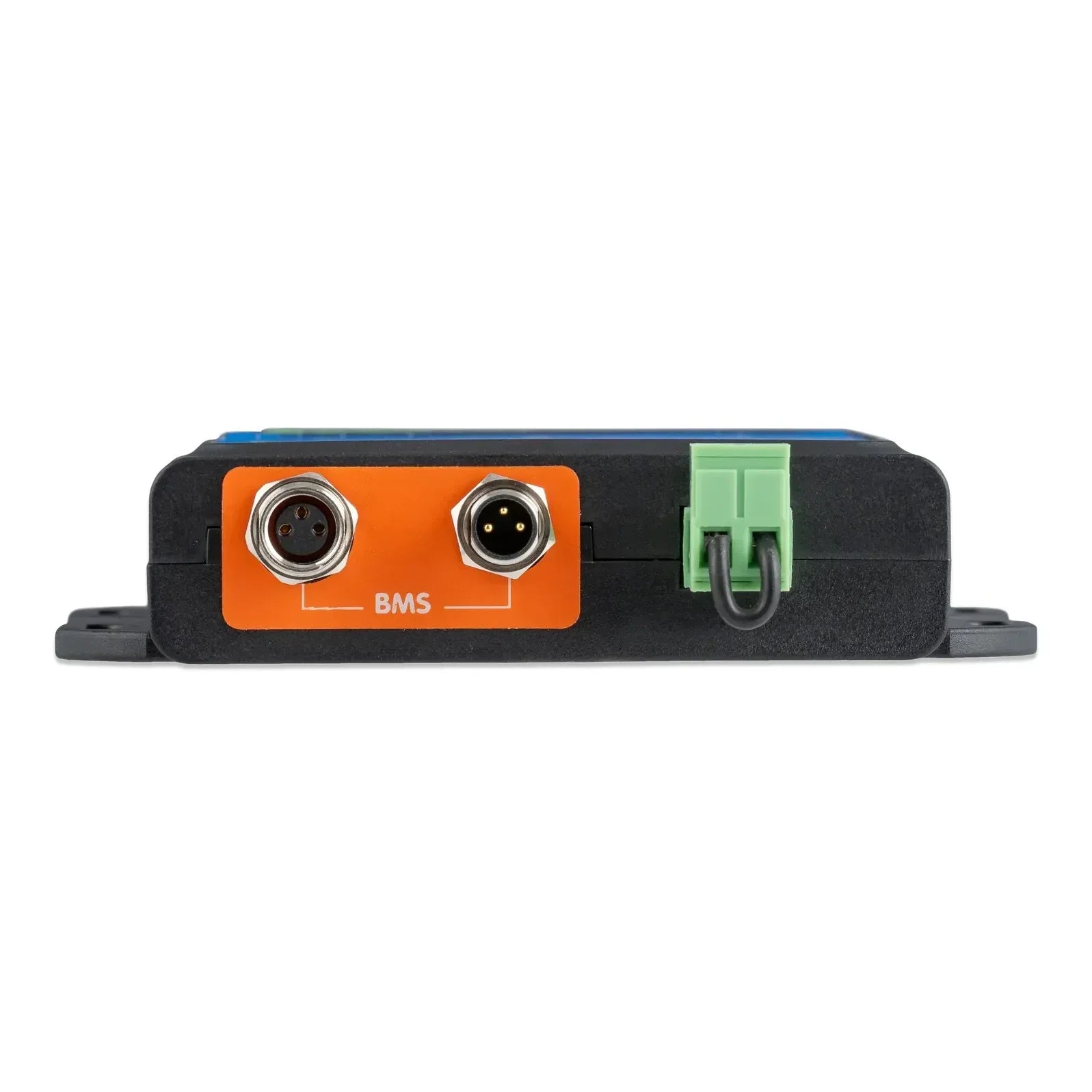 Side view of BMS showing circular BMS ports and Remote terminal block