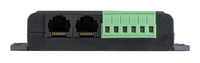 Side view showing dual RJ45 VE.Bus ports and a 6-way green screw terminal block