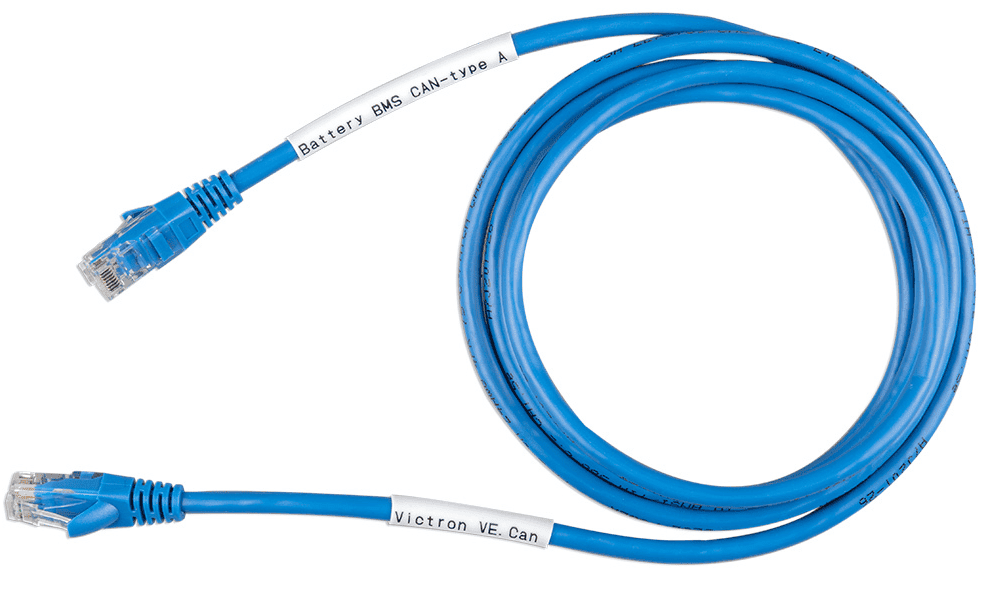 Blue VE.Can to CAN-Bus BMS Type A cable with RJ45 connectors and identification labels