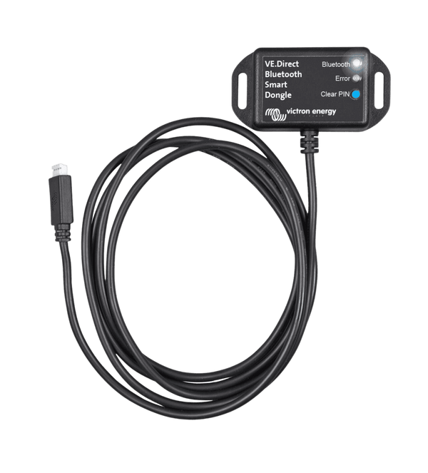 Victron VE Direct Bluetooth Smart Dongle with coiled connection cable and mounting tabs