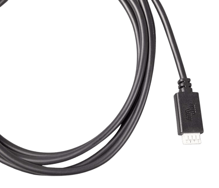Close-up of 4-pin VE.Direct TX digital output connector with integrated strain relief