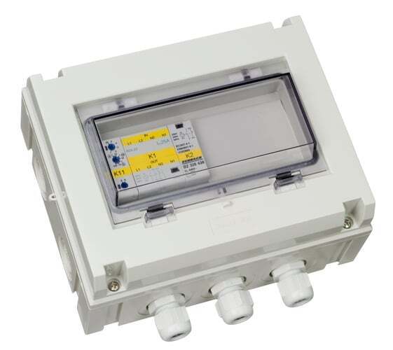 Enclosed 10kVA single phase transfer switch with clear viewing window and cable glands