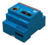 Angled perspective of Victron three-phase energy meter in blue plastic housing