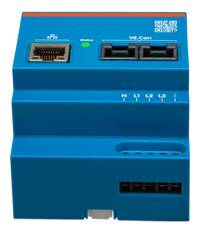 Top perspective view of energy meter showing Ethernet and VE.Can connection ports