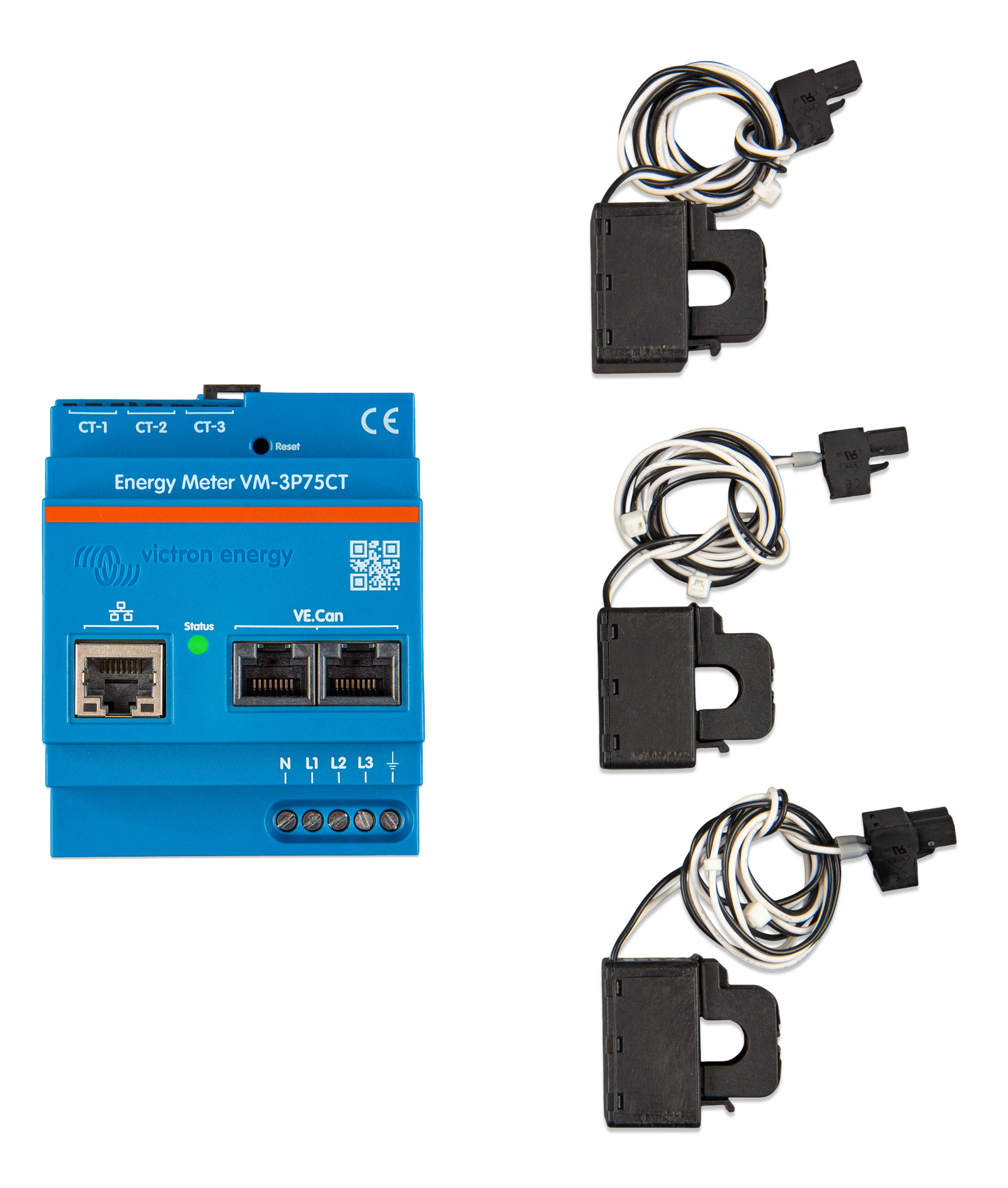 Three-phase energy meter kit including three split-core current transformers