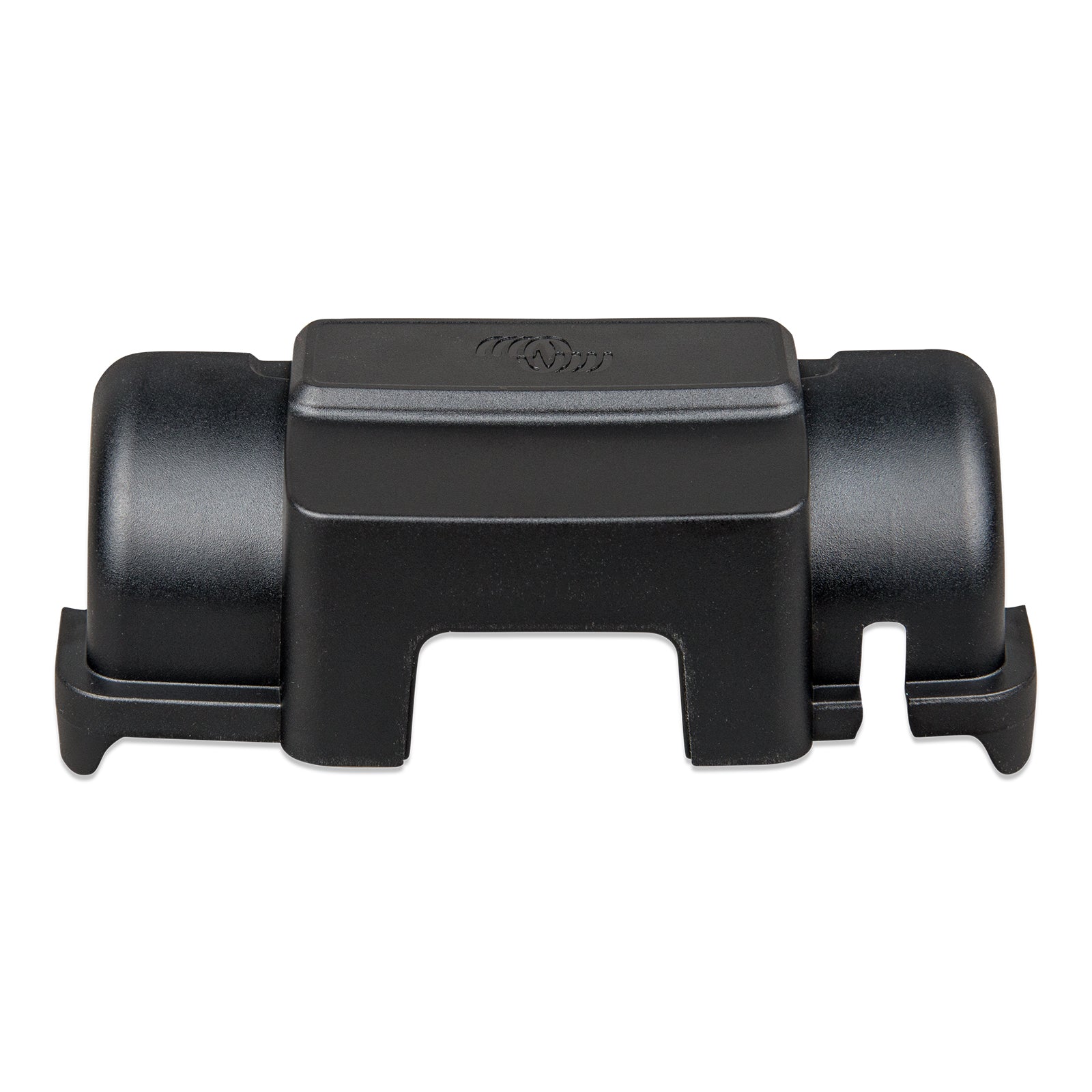 Straight-on view of the Victron WireBox-M matte black terminal enclosure