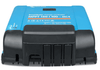 Black WireBox terminal cover attached to a blue solar charge controller to protect wiring