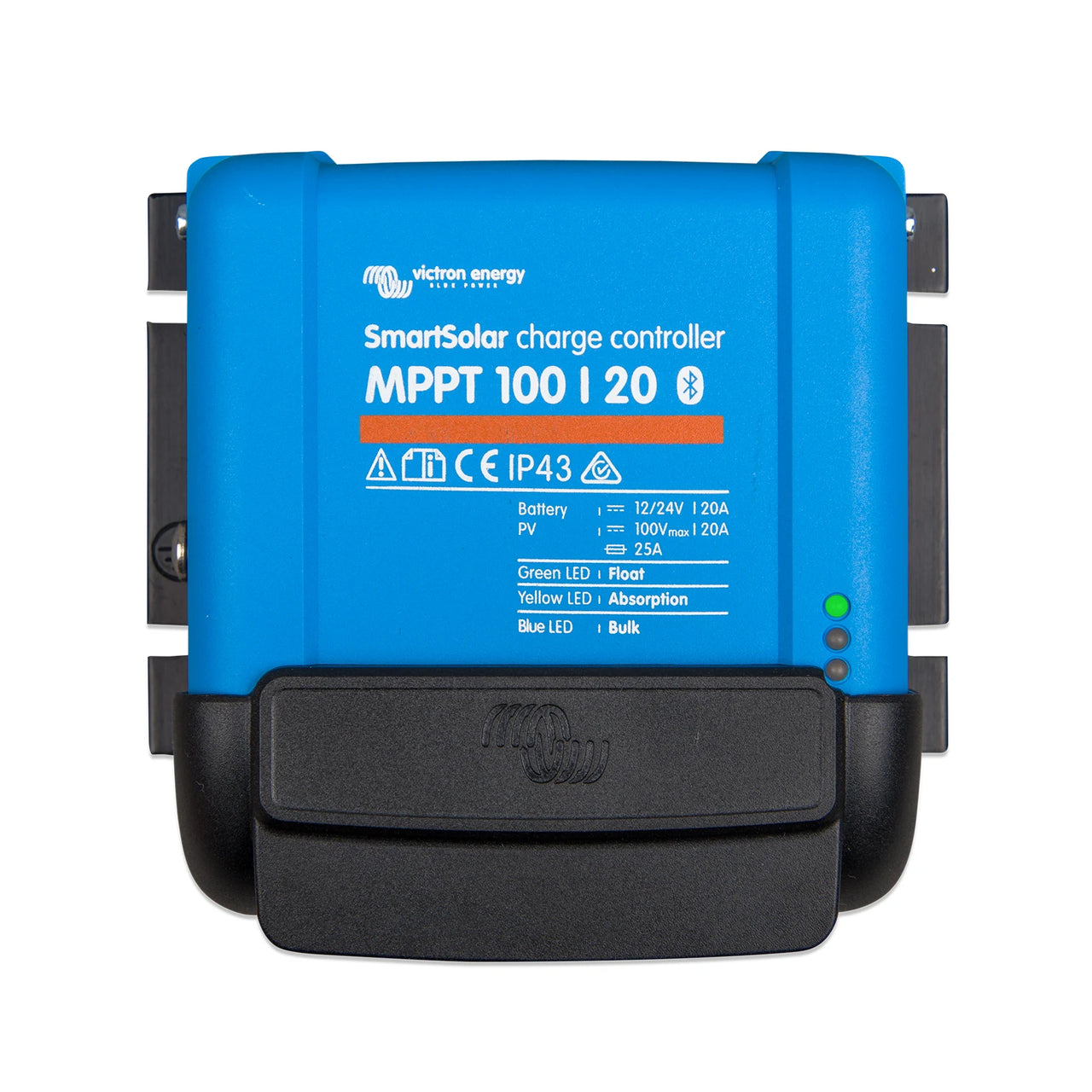 Overhead view of the black WireBox-S 100-20 enclosure installed on a blue controller
