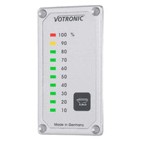 Vertical Votronic black water tank level display featuring 10 LED indicator segments from 10 to 100 percent