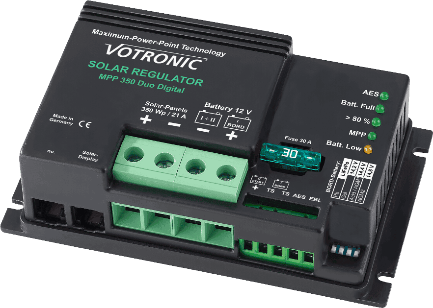 Votronic MPP 350 Duo Digital solar charge controller with integrated fuse and status LEDs