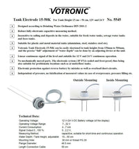 Features and technical data for Votronic tank electrode sensor