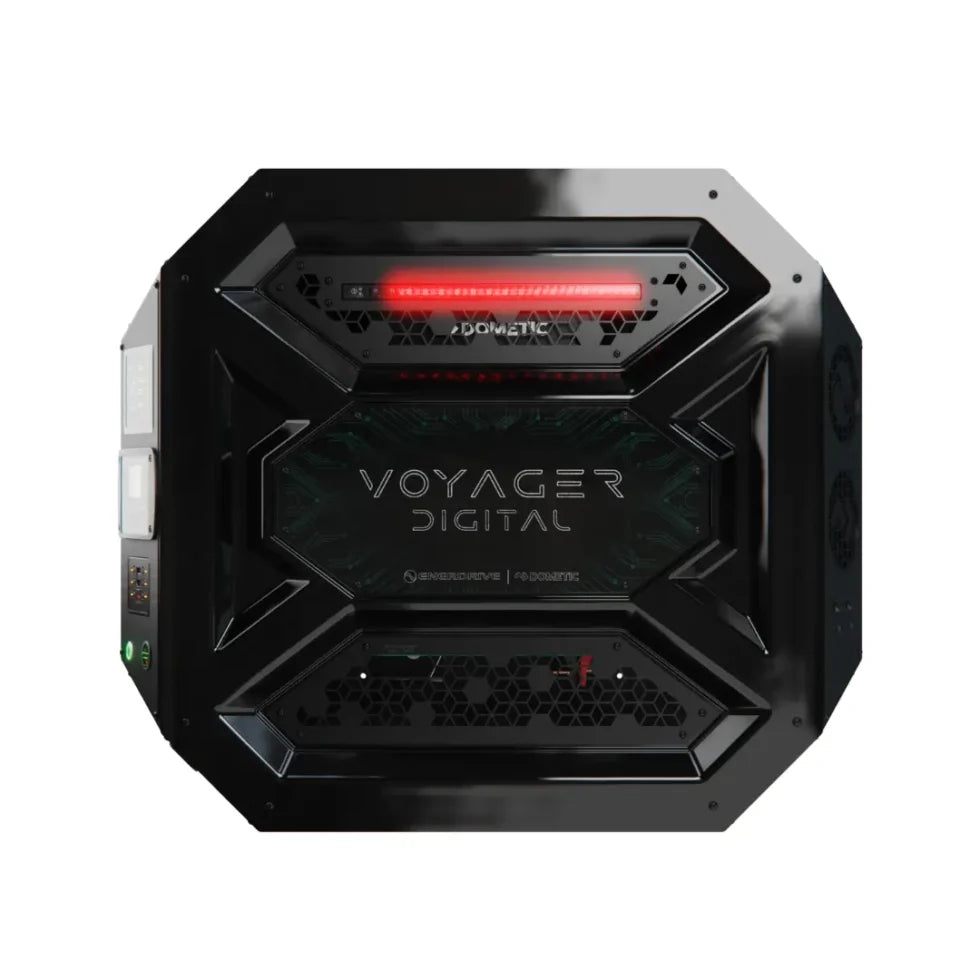 Front view of the power system with the integrated LED light bar set to red