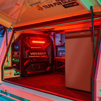 Enerdrive Voyager system with red light bar active in a vehicle canopy setup