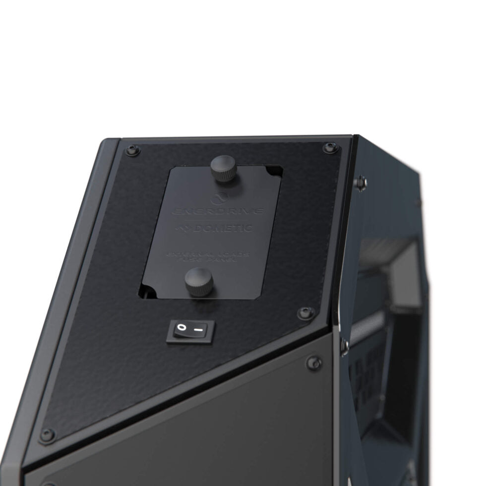 Detail of the top-mounted external loads fuse panel and master power switch