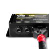 Bottom perspective of the regulator with CANbus ports and a connected wiring harness