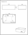 Rear technical drawing showing mounting hole spacing and cable exit point