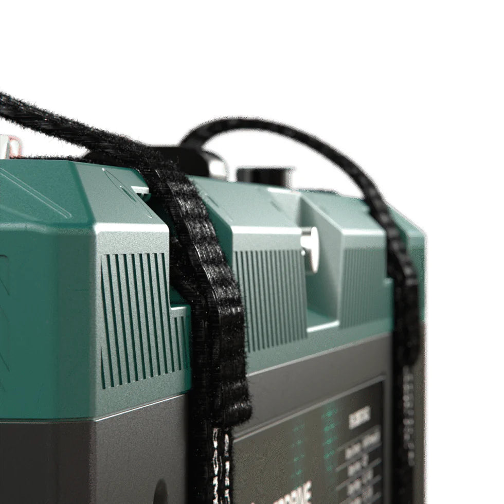 Close-up of the heavy-duty waterproof battery housing texture