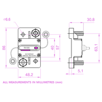 Technical dimensional drawing of Exotronic circuit breaker with 86mm height