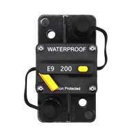 Top-down view of 200A waterproof circuit breaker showing reset lever and protective caps