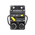 Top view of 80A waterproof circuit breaker showing reset lever, trip button and connection studs