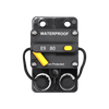 Top view of 80A waterproof circuit breaker showing reset lever, trip button and connection studs