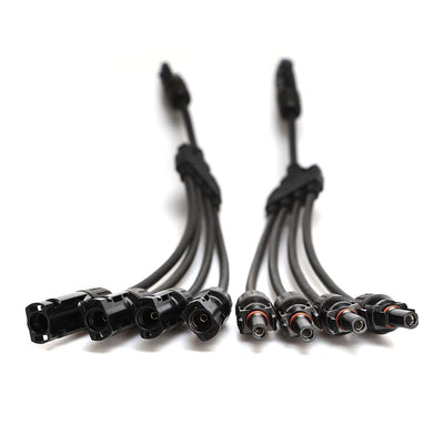 Close-up of solar connector terminals showing red O-rings and snap-in locking tabs
