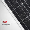 Macro view of solar panel surface with water droplets highlighting IP68 waterproof rating
