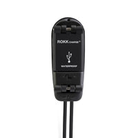 Front view of closed waterproof USB socket with cables at base