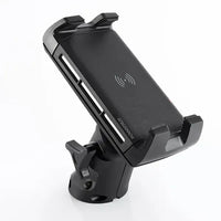 Adjustable waterproof wireless phone charger mount with edge grip and integrated wireless charging pad
