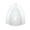 Top-down view of white clamshell cable entry cover featuring three mounting holes