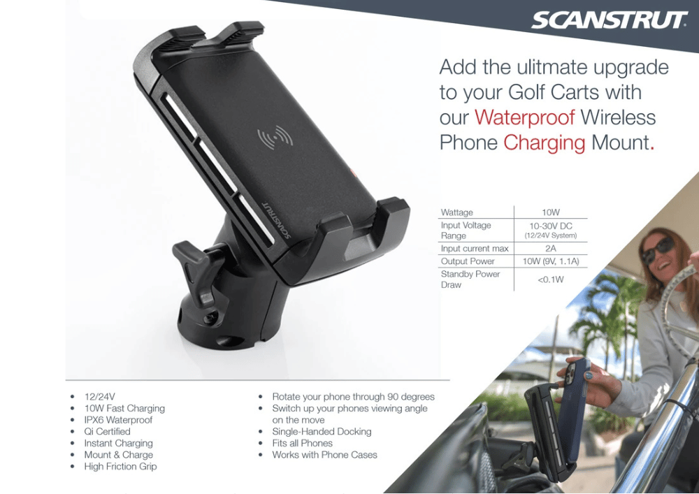 Product specifications and features for the waterproof wireless phone charging mount