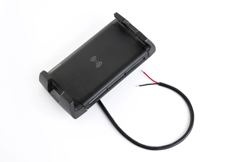 Wireless charger cradle with 12V 24V power cable and bare wire ends