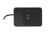 Top-down view of a black wireless charger pad with bare wire pigtail