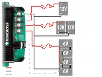 Wiring diagram for connecting 12V and series battery banks to charger