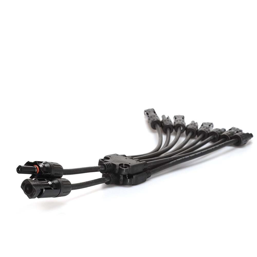 Side view of bundled solar branch connectors highlighting the moulded splitter blocks